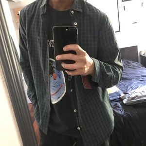 H&M Green Button up Gingham Shirt MEDIUM